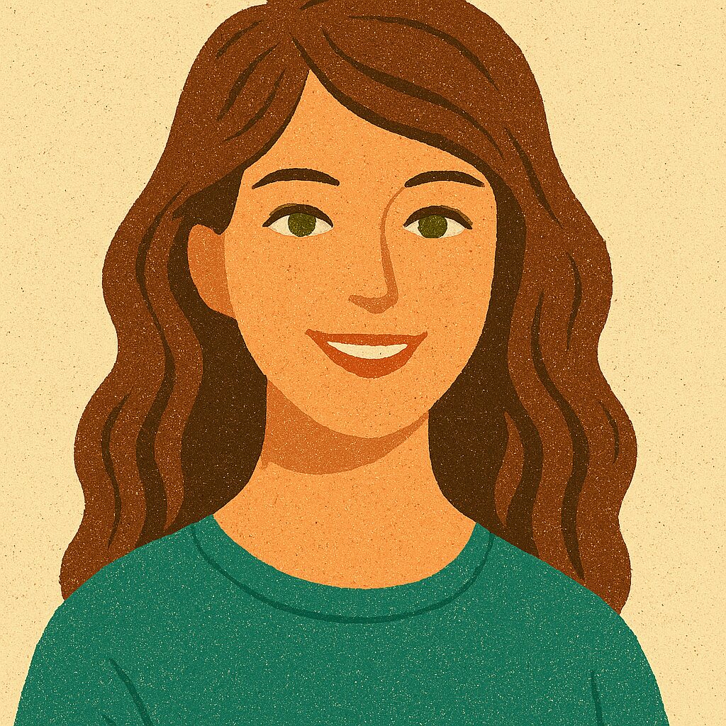cartoon portrait of woman with long brown hair