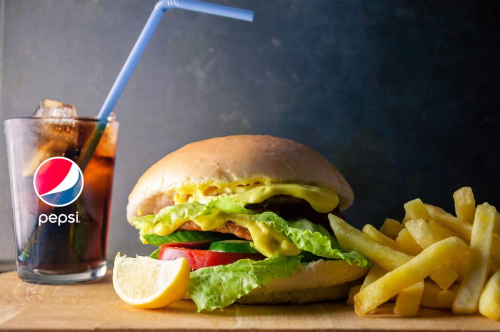 Explore burger, fries, and pesi